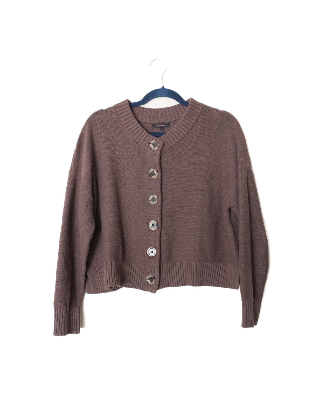 Quince 100% Cotton Cropped Heather Brown Cardigan Knit Sweater
